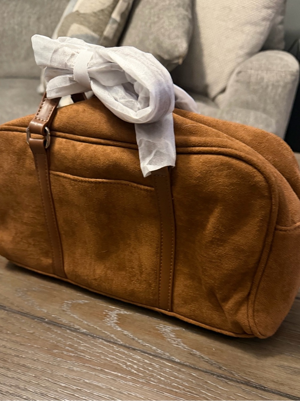 Suede Cognac Carry-All Satchel